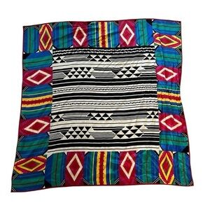 ADRIENNE VITTADINI Colorful Vintage Mexica Prints Silk Scarf, Work of Art 34“